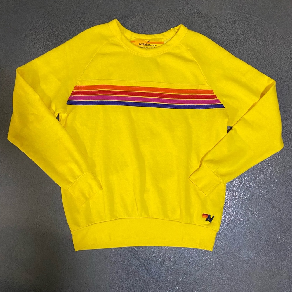 AV Nation Yellow 5 Stripe Crewneck
